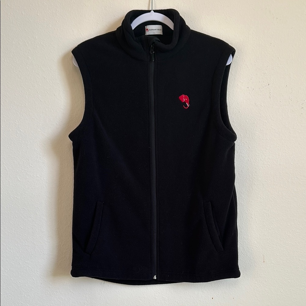 Elephant Head Black Fleece Vest with Red Logo